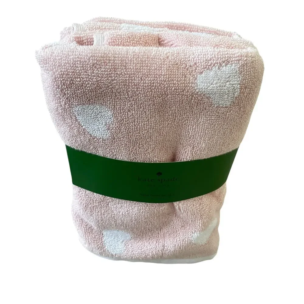KATE SPADE Cotton Hand Towels Set of 2 Ballet Pink & White Hearts 18X28 NEW